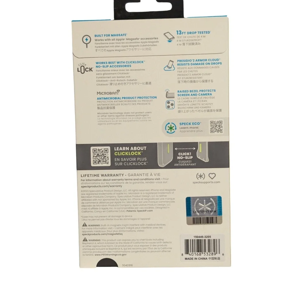 E2-U Speck Presidio2 Pro ClickLock Magsafe Case‎ for Apple iPhone 15 Pro -black